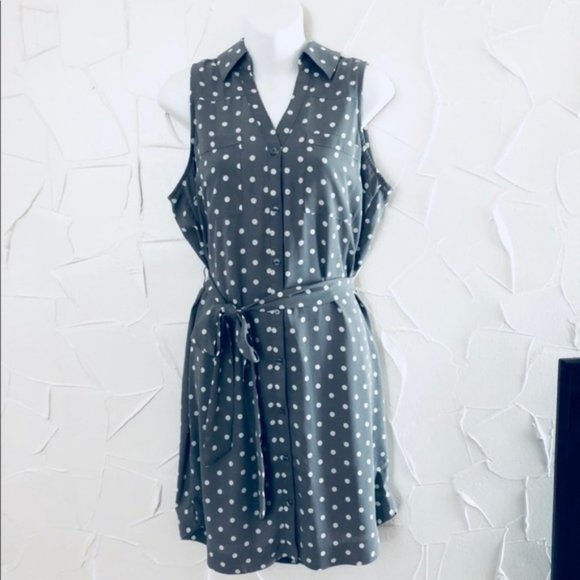 Grey Blue White Polka Dot Tie Knit Wrap Dress XS - Picture 4 of 5